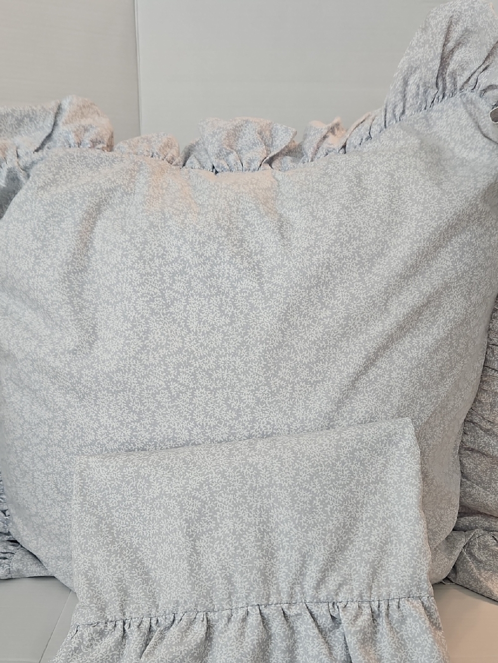 Laura Ashley Gray White Floral Ruffle Euro Pillow Shams Set